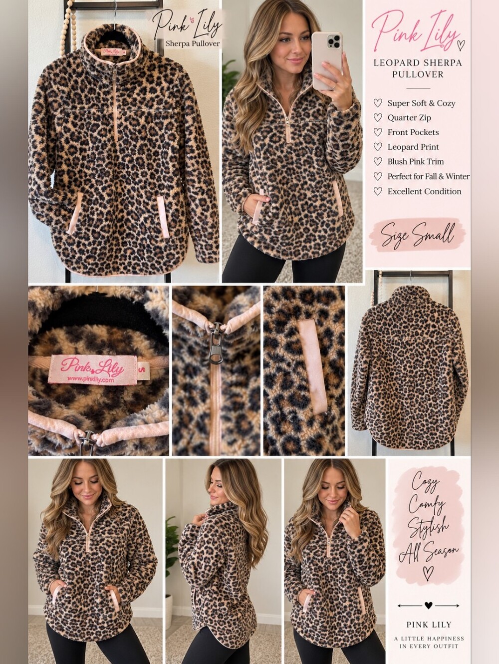 Pink Lily Leopard Sherpa Pullover – Size Small